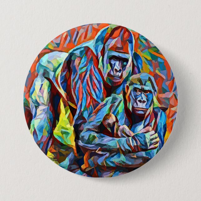 Gorilla Ape Family Abstract Animals Wildlife Art Button (Front)