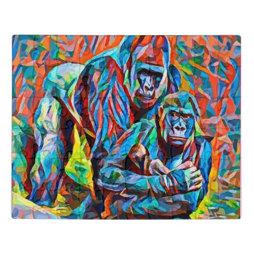 Gorilla Ape Family Abstract Animals Wildlife Art Jigsaw Puzzle