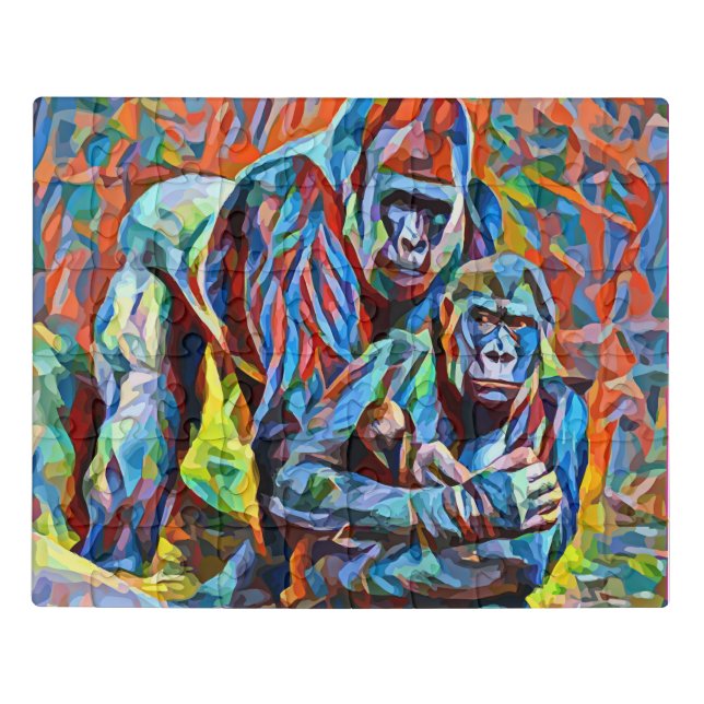 Gorilla Ape Family Abstract Animals Wildlife Art Jigsaw Puzzle (Puzzle Horizontal)