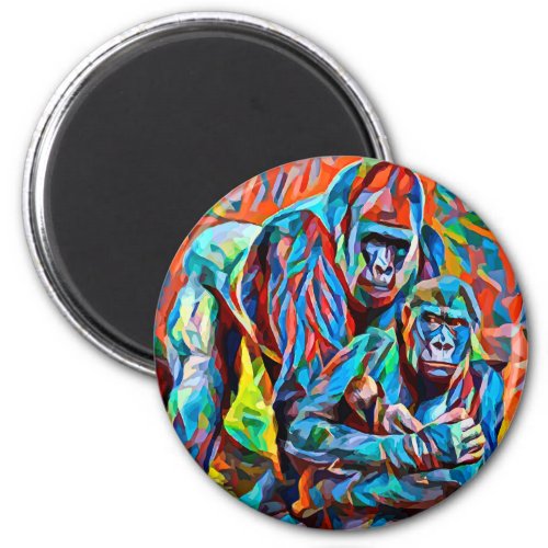 Gorilla Ape Family Abstract Animals Wildlife Art Magnet