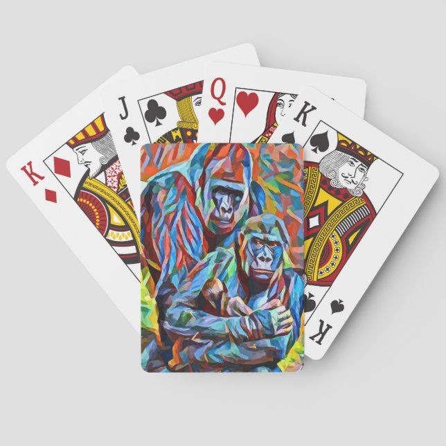 Gorilla Ape Family Abstract Animals Wildlife Art  Poker Cards (Back)
