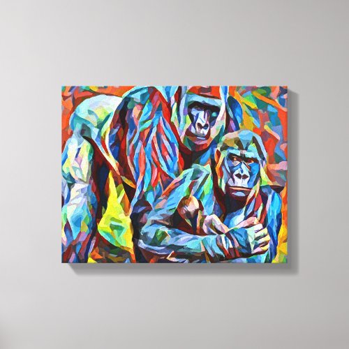 Gorilla Ape Family Abstract jungle Animals Art Canvas Print