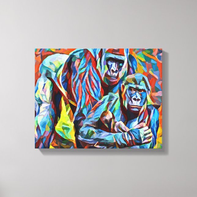 Gorilla Ape Family Abstract jungle Animals Art Canvas Print (Front)