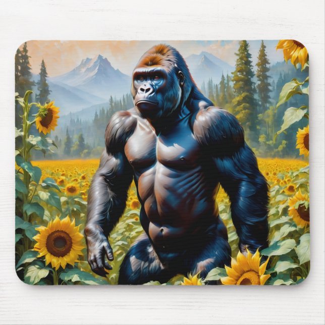 Gorilla Ape In A Field Of Sunflower Mouse Pad (Front)