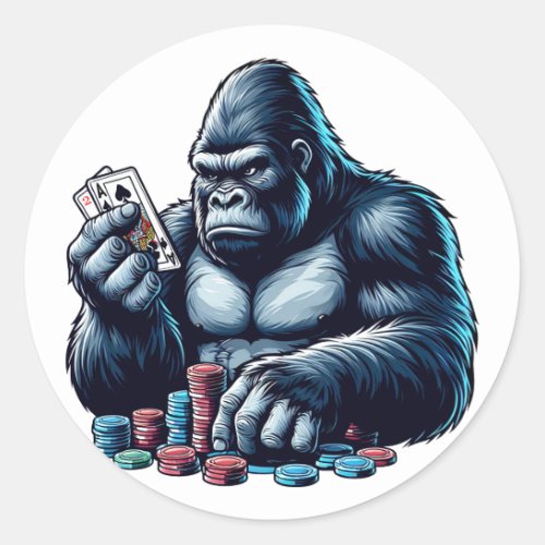 gorilla ape playing cards poker gambling casino  classic round sticker