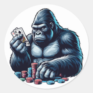 gorilla ape playing cards poker gambling casino classic round sticker