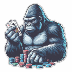 gorilla ape playing cards poker gambling casino sticker