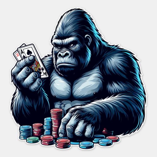 gorilla ape playing cards poker gambling casino  sticker