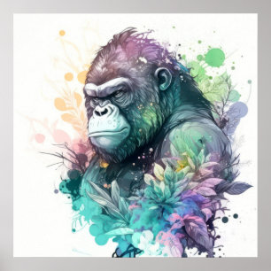 Gorilla Ape Portrait Animal Painting Wildlife Free Poster