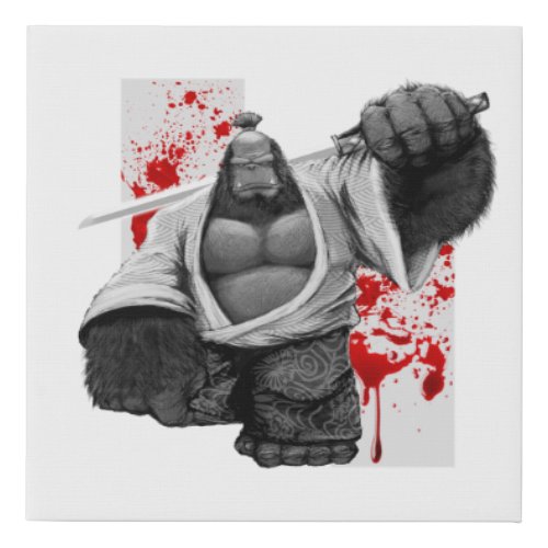 Gorilla Ape Samurai Warrior Bushido Fighter Japan Faux Canvas Print