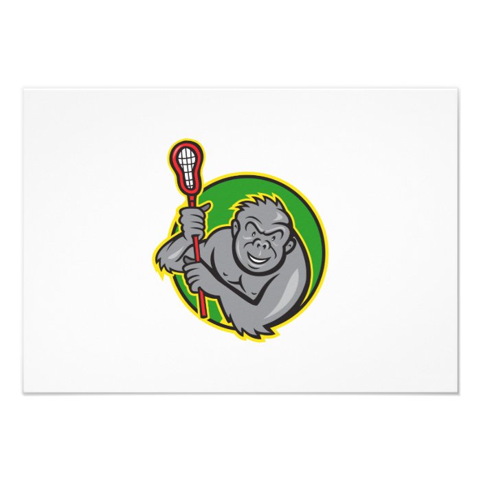 Gorilla Ape With Lacrosse Stick Cartoon Personalized Invitations