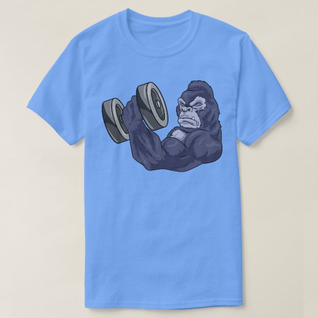 Gorilla As Bodybuilder With Barbell  T-Shirt (Design Front)