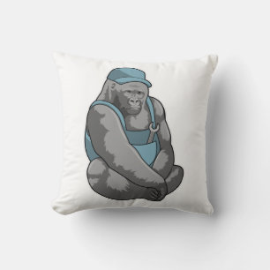 Gorilla as Craftsman with Wrench Throw Pillow