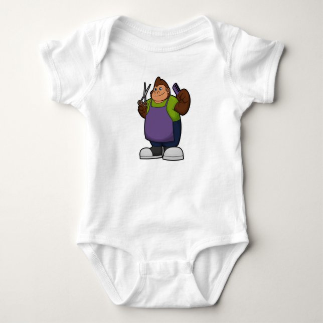 Gorilla as Hairdresser with Scissors & Comb Baby Bodysuit (Front)