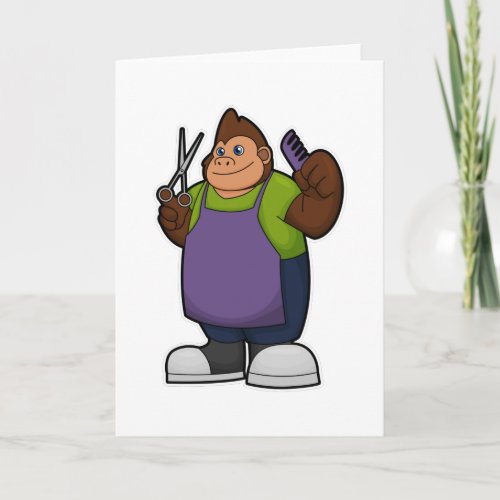 Gorilla as Hairdresser with Scissors  Comb Card