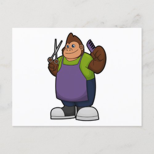 Gorilla as Hairdresser with Scissors  Comb Postcard