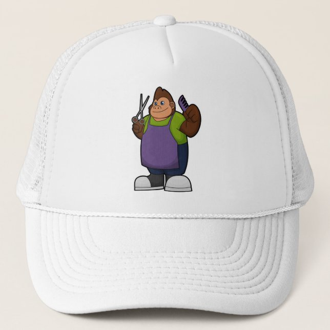Gorilla as Hairdresser with Scissors & Comb Trucker Hat (Front)