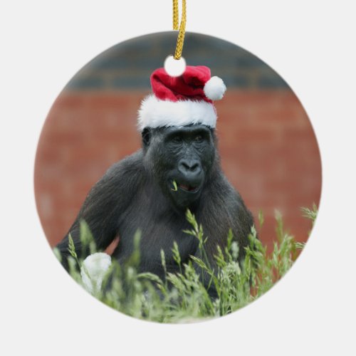 Gorilla At Christmas Ceramic Ornament