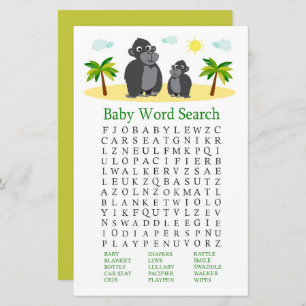 Gorilla Baby Shower Word Search Game