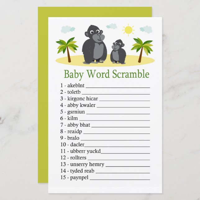 Gorilla Baby word scramble game (Front/Back)