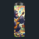 Gorilla Band in a Jungle Thermal Tumbler<br><div class="desc">This vibrant and whimsical illustration features two gorillas performing in a jungle band. One plays a guitar and sings, while the other plays the drums. The scene is a colorful and fantastical jungle stage, with musical notes floating in the air and strange creatures dancing to the beat, creating a joyous...</div>