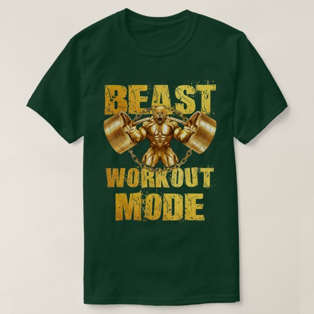 Gorilla Beast Workout Mode Gold Lifting Weights Gy T-Shirt (Design Front)