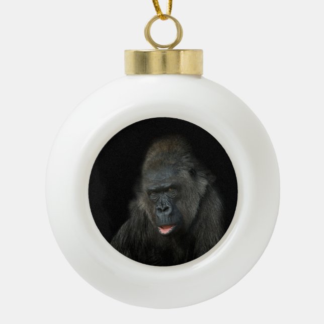 Gorilla Biddy Ceramic Ball Christmas Ornament (Front)