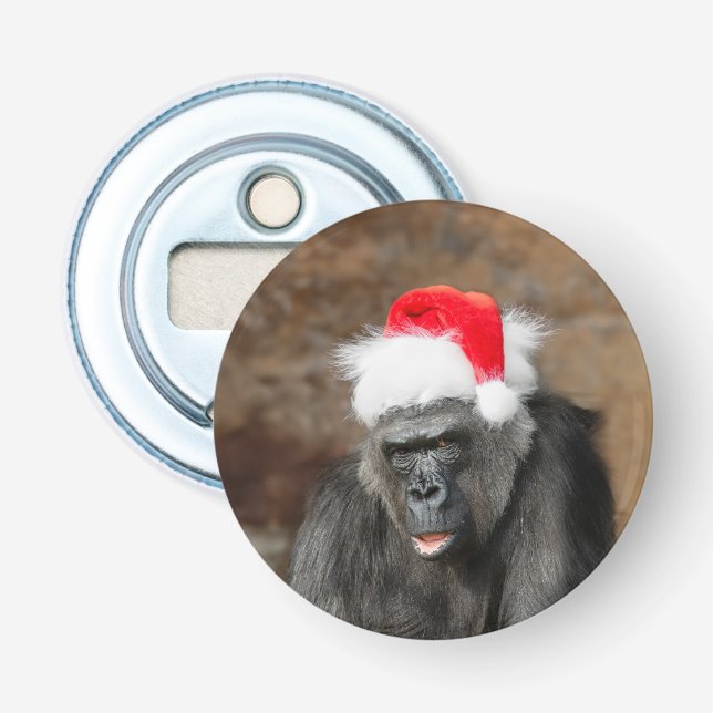 Gorilla Biddy in a Festive Christmas Hat Bottle Opener (Front)