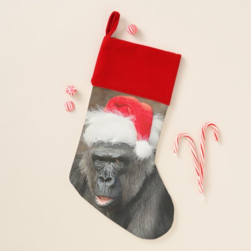 Gorilla Biddy in a Festive Christmas Hat Christmas Stocking