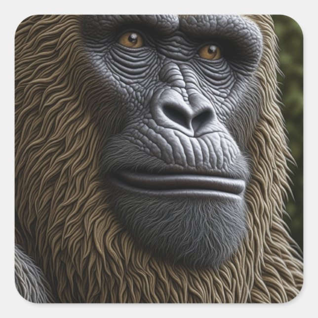Gorilla, Bigfoot or Sasquatch Close up of Face Square Sticker (Front)