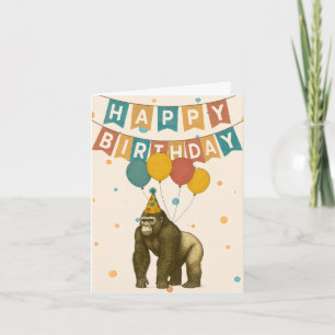 Gorilla Birthday Card – Funny Animal with Balloons