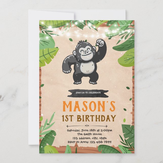 Gorilla birthday invitation (Front)