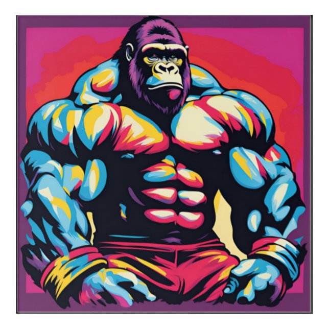 Gorilla Bodybuilder Lifter Pop Art Cartoon (Front)
