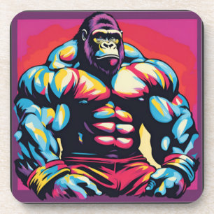 Gorilla Bodybuilder Lifter Pop Art Cartoon Beverage Coaster
