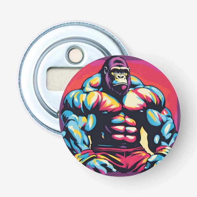 Gorilla Bodybuilder Lifter Pop Art Cartoon Bottle Opener (Front)