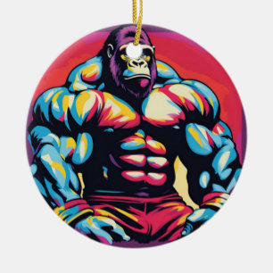 Gorilla Bodybuilder Lifter Pop Art Cartoon Ceramic Ornament