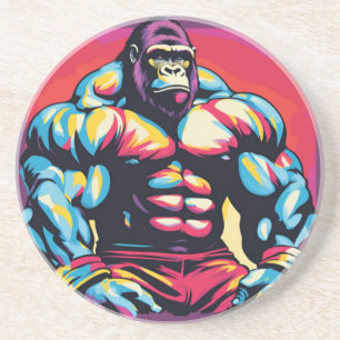 Gorilla Bodybuilder Lifter Pop Art Cartoon Coaster