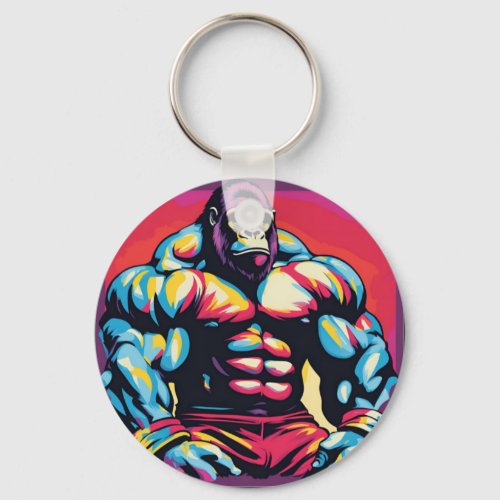 Gorilla Bodybuilder Lifter Pop Art Cartoon Keychain