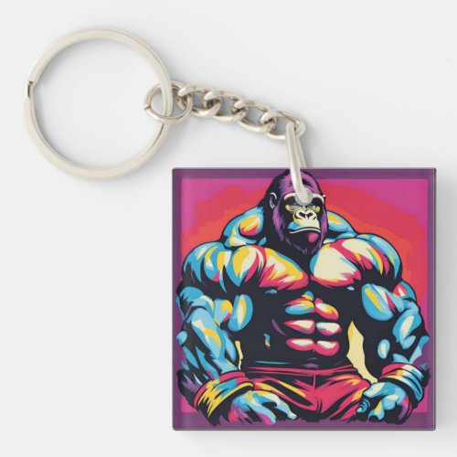 Gorilla Bodybuilder Lifter Pop Art Cartoon Keychain