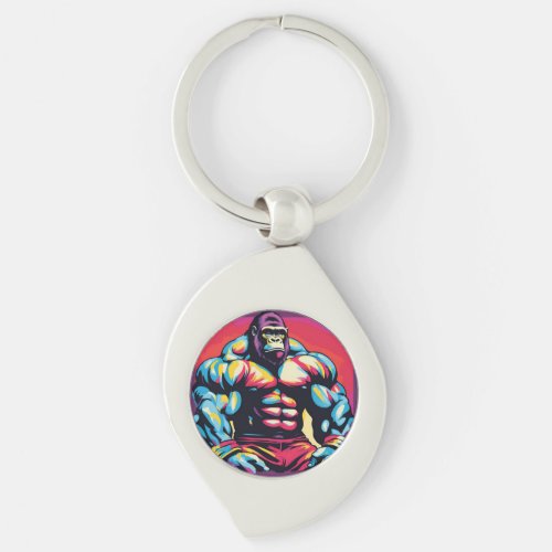 Gorilla Bodybuilder Lifter Pop Art Cartoon Keychain