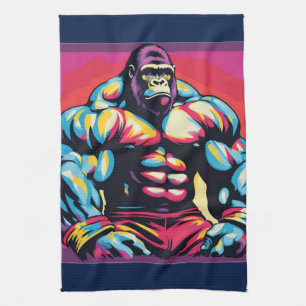 Gorilla Bodybuilder Lifter Pop Art Cartoon Kitchen Towel