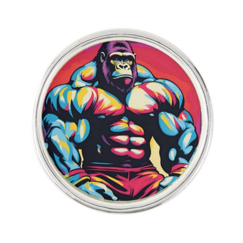 Gorilla Bodybuilder Lifter Pop Art Cartoon Lapel Pin