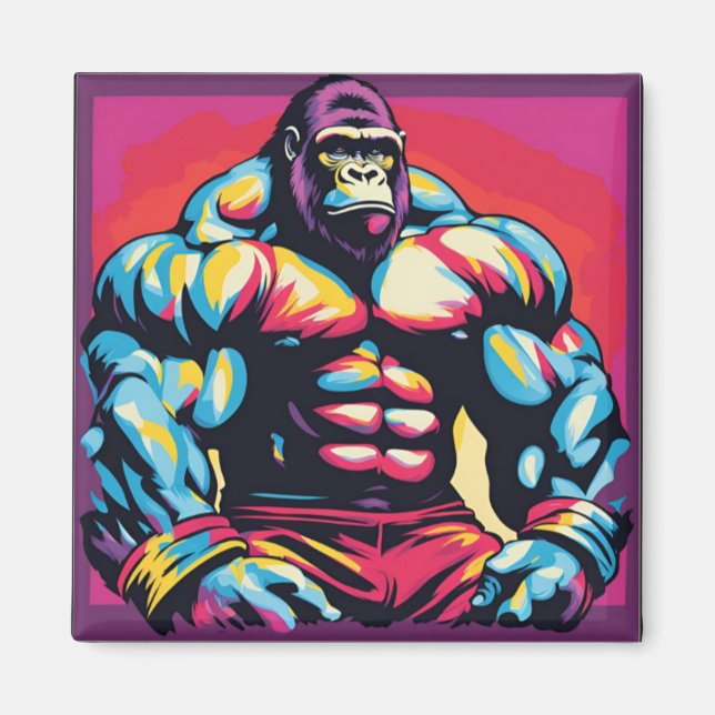 Gorilla Bodybuilder Lifter Pop Art Cartoon Magnet (Front)