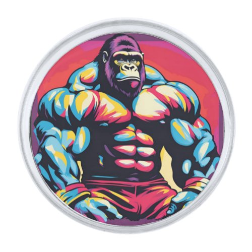 Gorilla Bodybuilder Lifter Pop Art Cartoon Silver Finish Lapel Pin