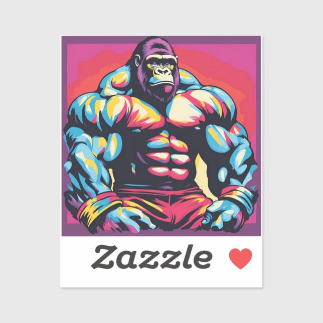 Gorilla Bodybuilder Lifter Pop Art Cartoon Sticker (Sheet)