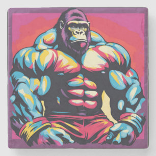 Gorilla Bodybuilder Lifter Pop Art Cartoon Stone Coaster