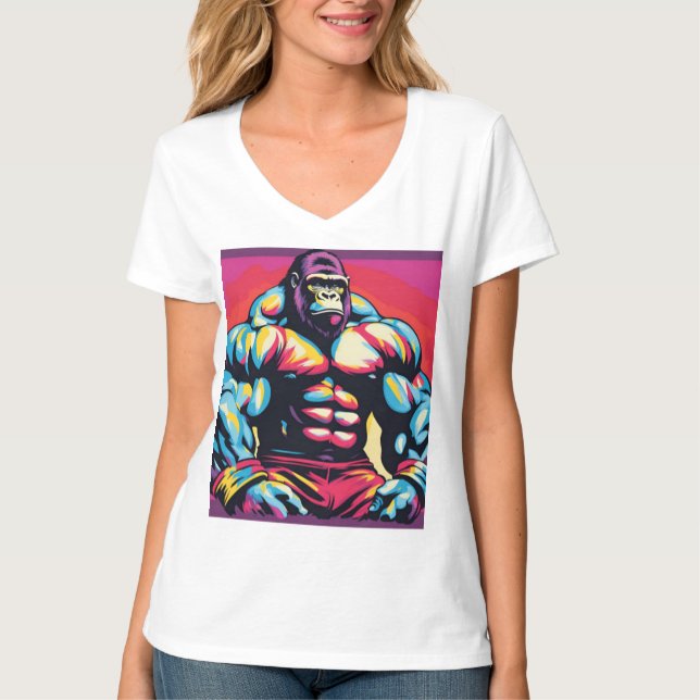 Gorilla Bodybuilder Lifter Pop Art Cartoon T-Shirt (Front)