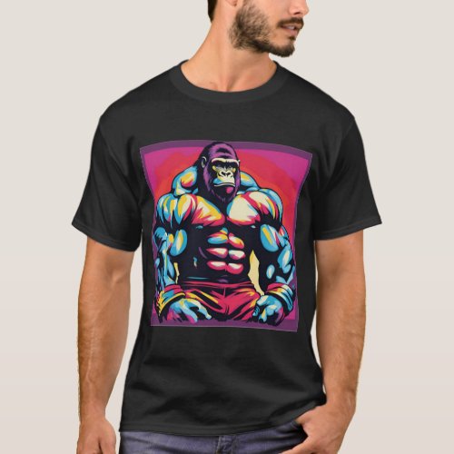 Gorilla Bodybuilder Lifter Pop Art Cartoon T_Shirt