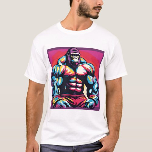 Gorilla Bodybuilder Lifter Pop Art Cartoon T_Shirt