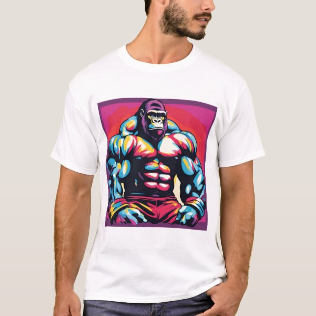 Gorilla Bodybuilder Lifter Pop Art Cartoon T-Shirt (Front)